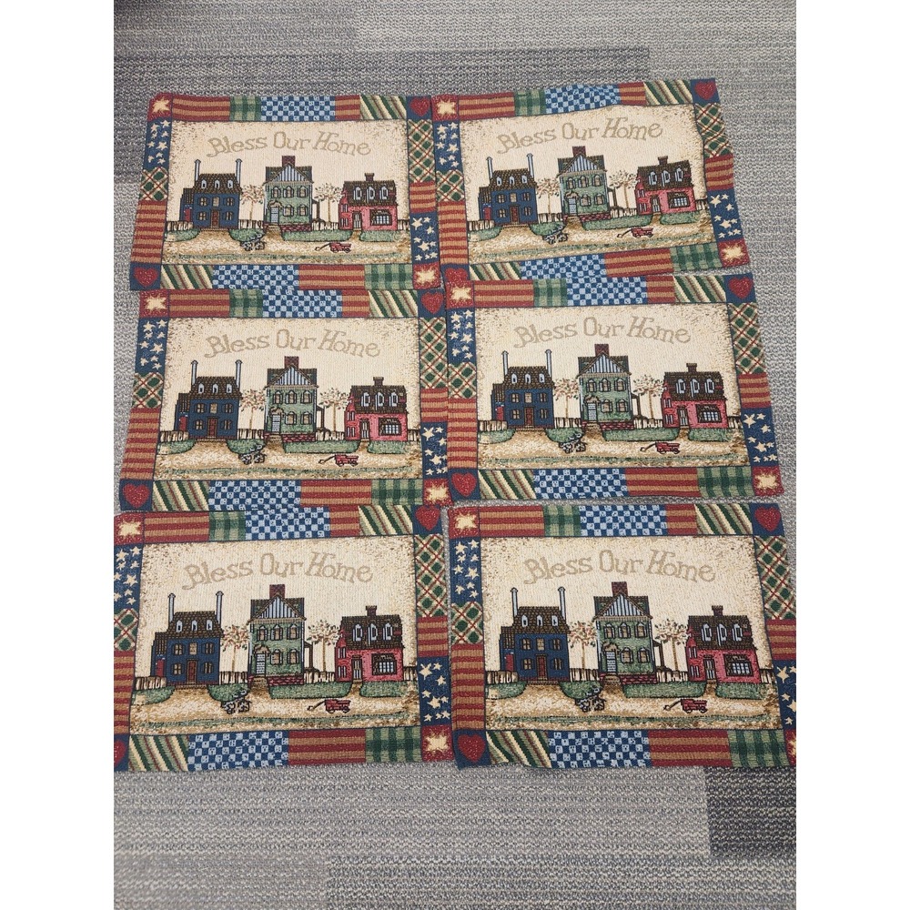 Bless Our Home Set Of 6 Tapestry Design Placemats Cottagecore Country 17"x12"